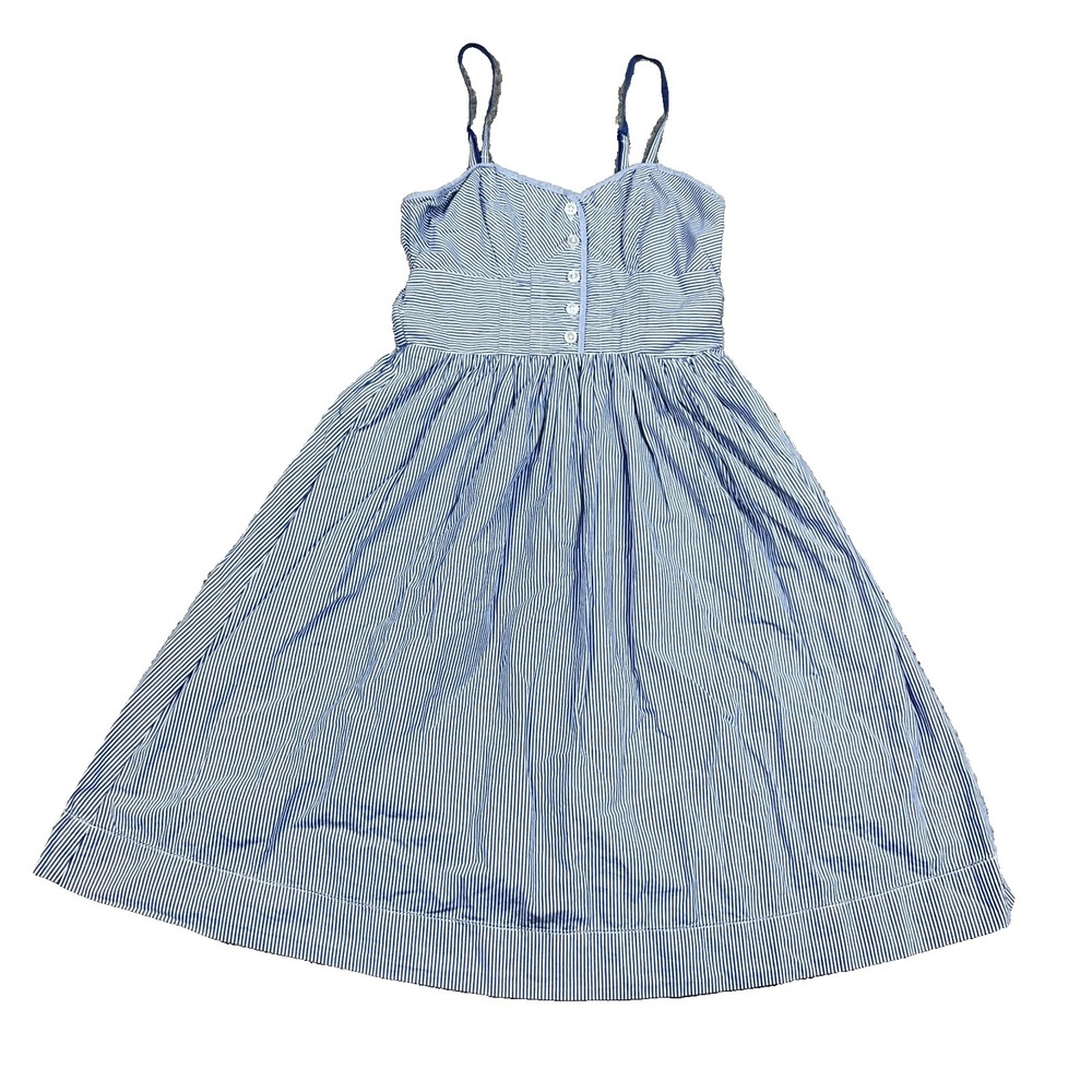 Vintage Y2K American Eagle Mini Dress Size 2 Blue White Striped Babydoll 2000s